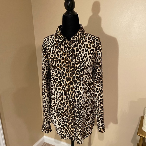 Equipment/Kate Moss Natural Leopard Print Silk Top Small - Picture 9 of 16